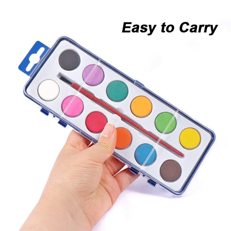 Portable Solid Watercolor Travel Set – 12 Colors with Brush