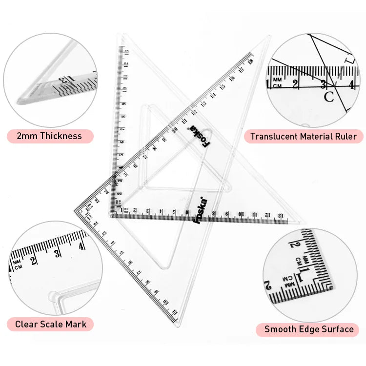Geometry Ruler Set with Protractor – 4 Pieces