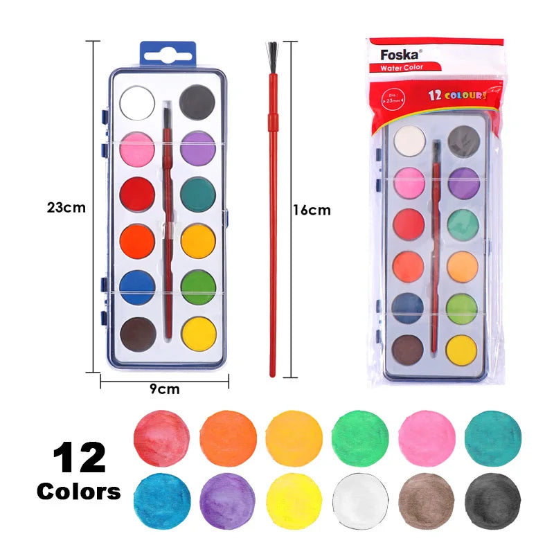 Portable Solid Watercolor Travel Set – 12 Colors with Brush