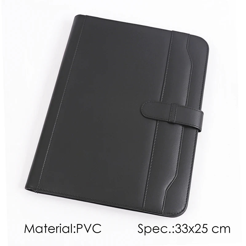 Black Leather Zippered Portfolio Folder 33 x 25cm