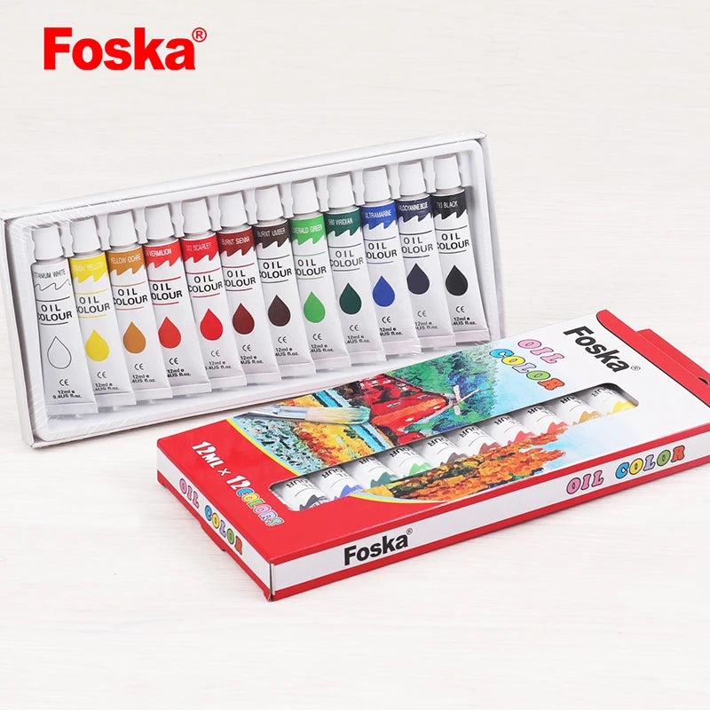 Non-Toxic Oil Colour Paint Set – 12 Colours, 12ml Tubes