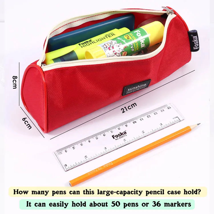 Large Capacity Canvas Pencil Case with Zipper