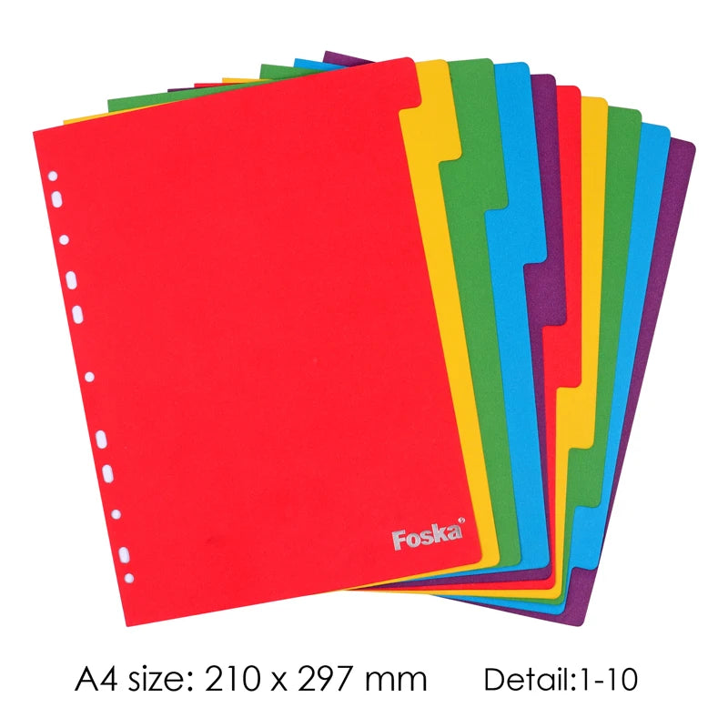 A4 Paper Index Dividers – 10 Tabs, Assorted Colours