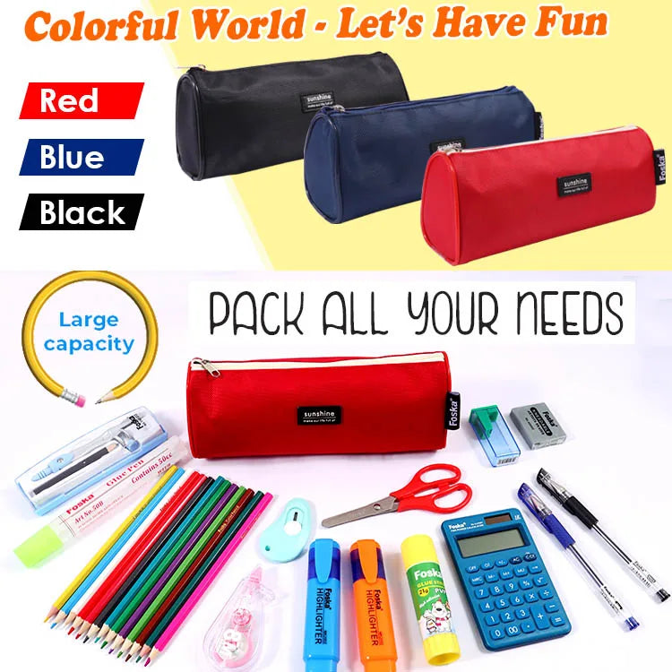 Large Capacity Canvas Pencil Case with Zipper