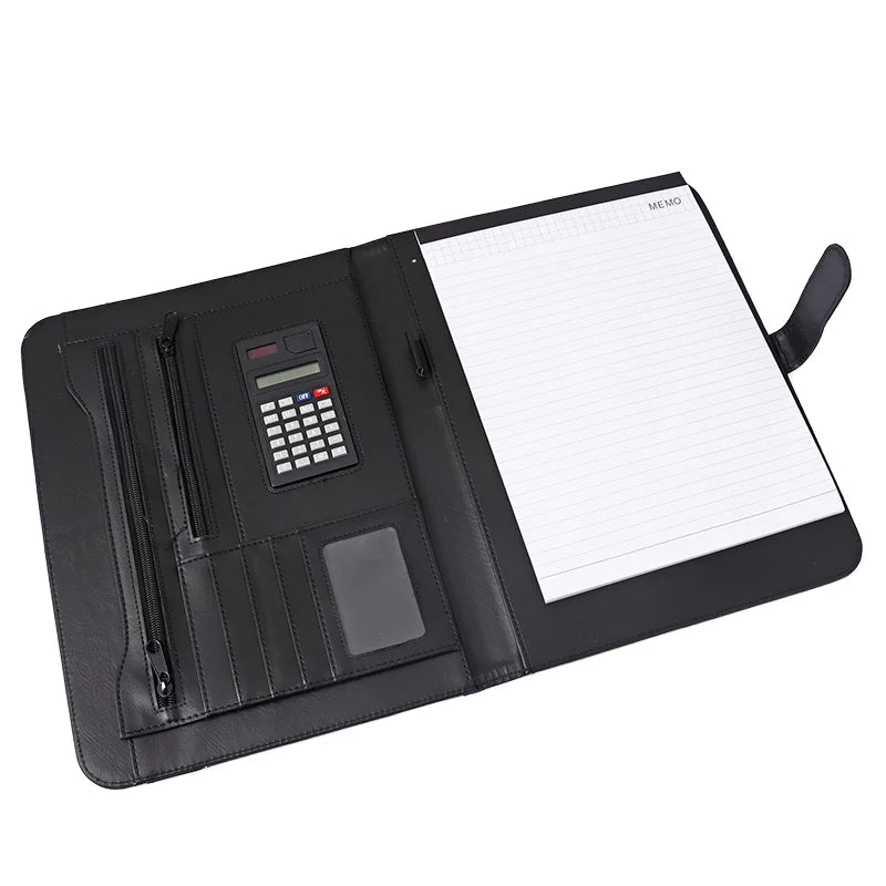 Black Leather Zippered Portfolio Folder 33 x 25cm
