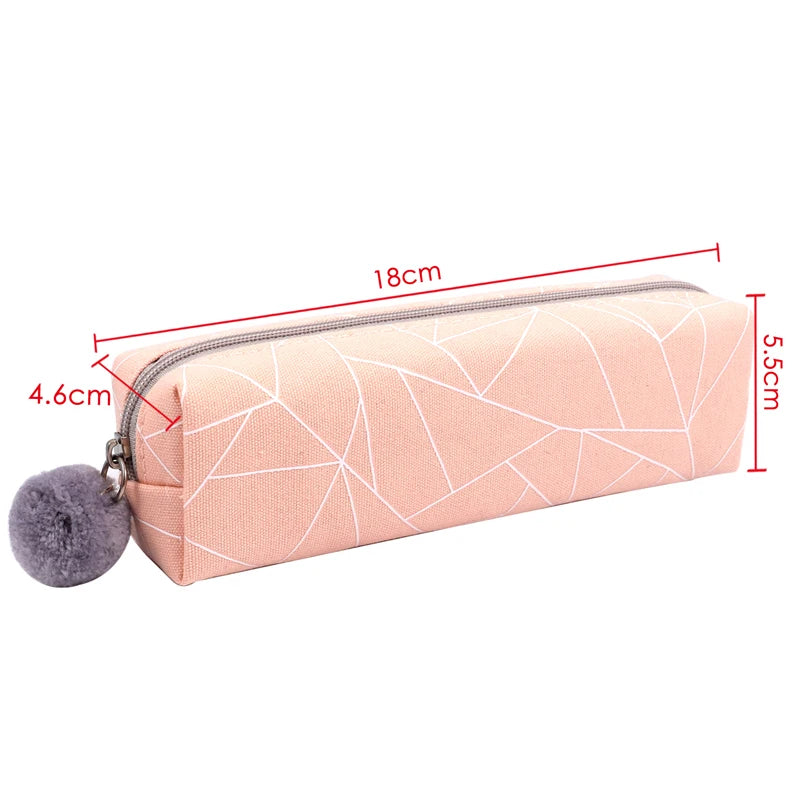Pink Canvas Pencil Bag with Zipper – Big Capacity
