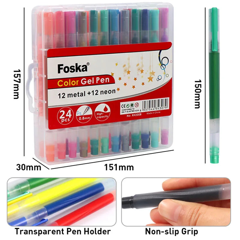 Metallic & Neon Gel Pen Set – 24 Colours in Reusable Box