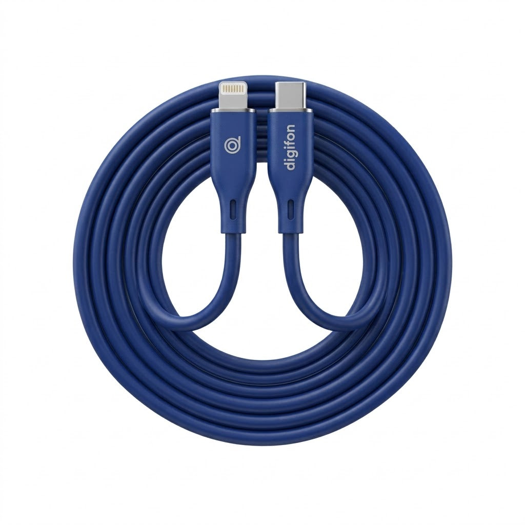 Digifon USB-C to Lightning Silicone Cable 27W - 1M - Cobalt Blue