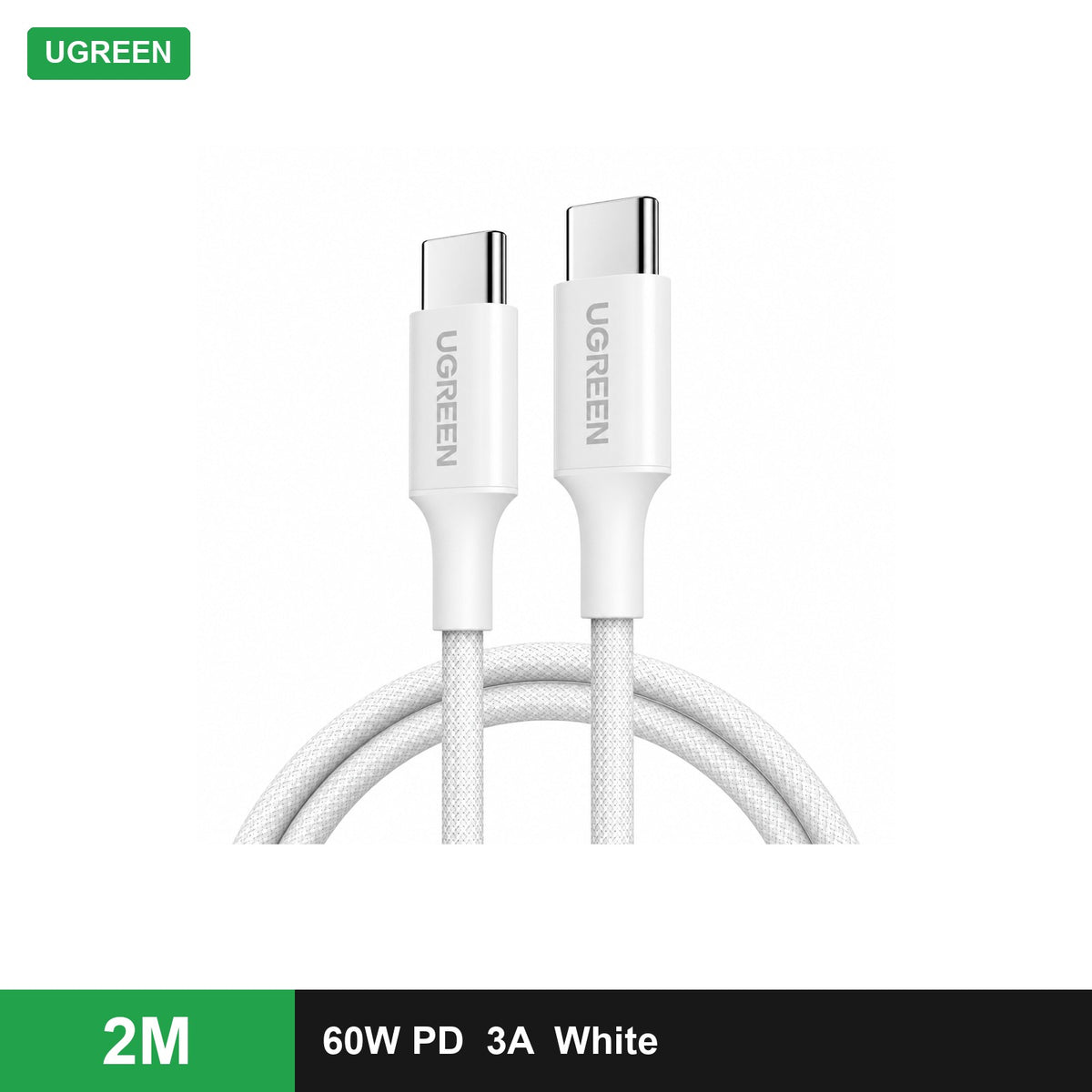 UGREEN USB-C to USB-C PD Fast Charging Braided Cable 60W 3A (L501) - White / 2 m - Office R Us