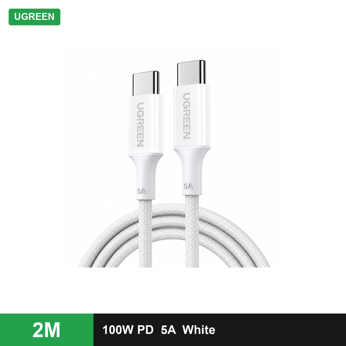 UGREEN USB-C to USB-C PD Fast Charging Braided Cable 100W 5A (L502) - White / 2 m - Office R Us