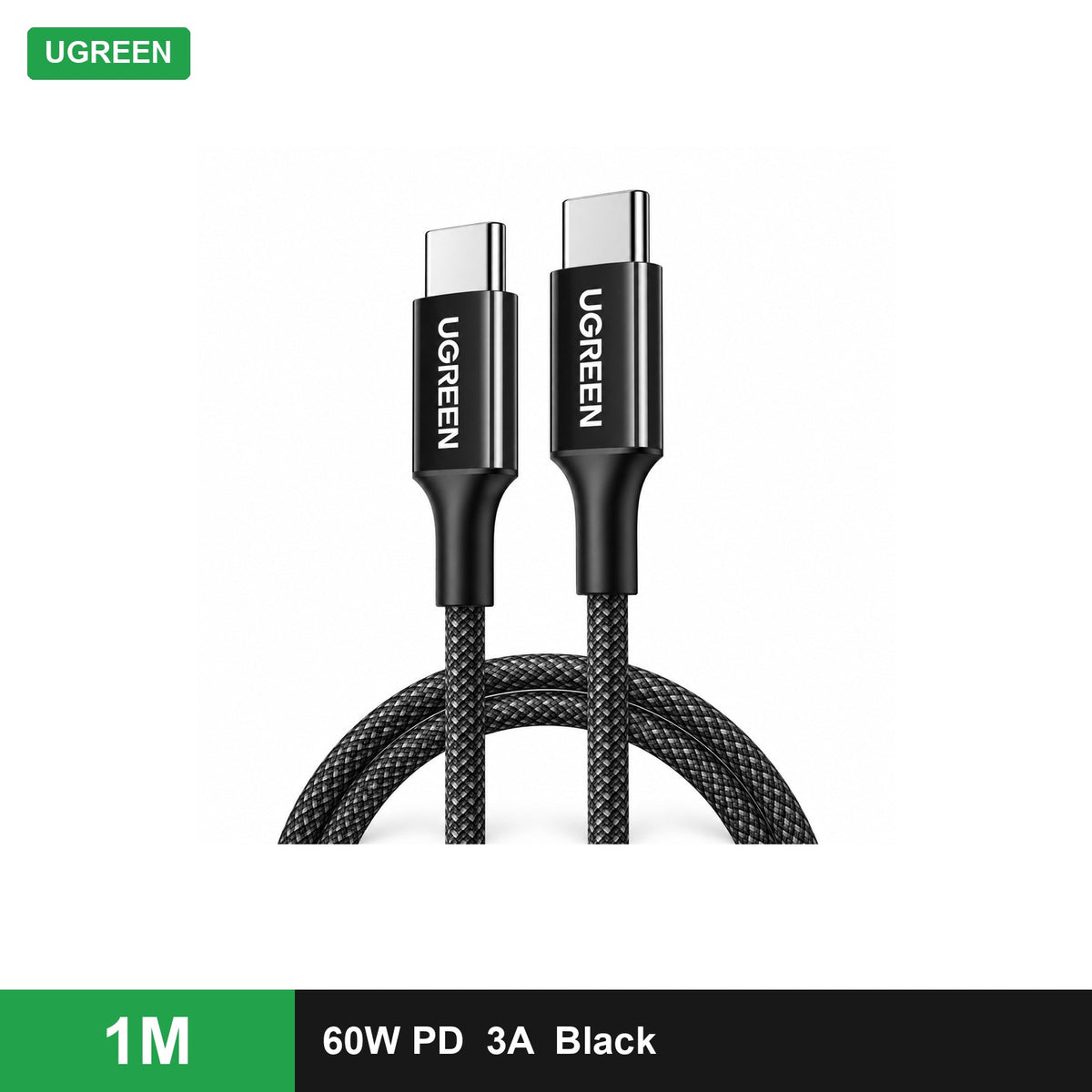 UGREEN USB-C to USB-C PD Fast Charging Braided Cable 60W 3A (L501) - Black / 1 m - Office R Us