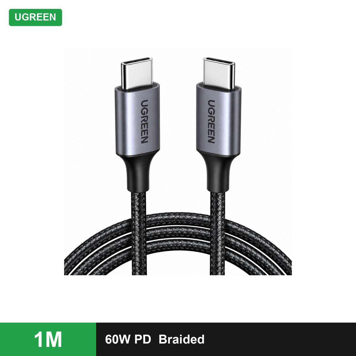 UGREEN USB-C to USB-C PD Fast Charging Cable 60W Nickel Plating Aluminium Shell (Gray/Black, US261) - Office R Us Lagos