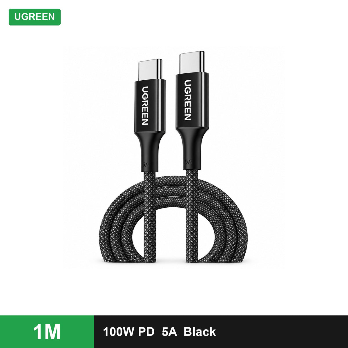 UGREEN USB-C to USB-C PD Fast Charging Braided Cable 100W 5A (L502) - Black / 1 m - Office R Us