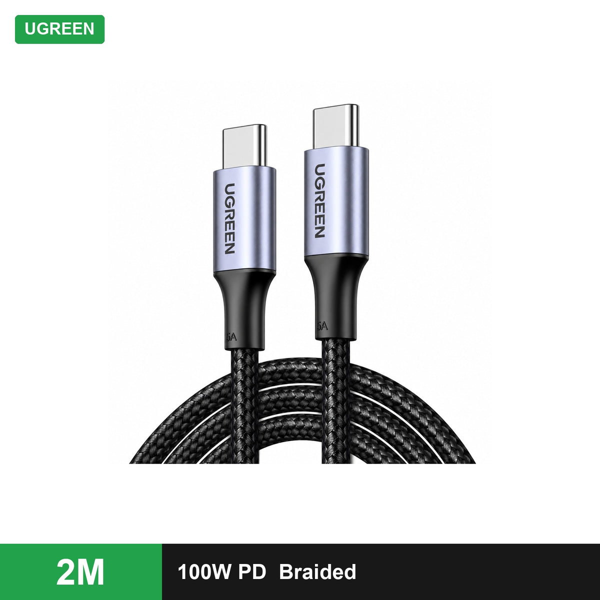UGREEN USB-C to USB-C PD Fast Charging Cable 100W Aluminium Case Braided (Black, US316) - 2 m - Office R Us