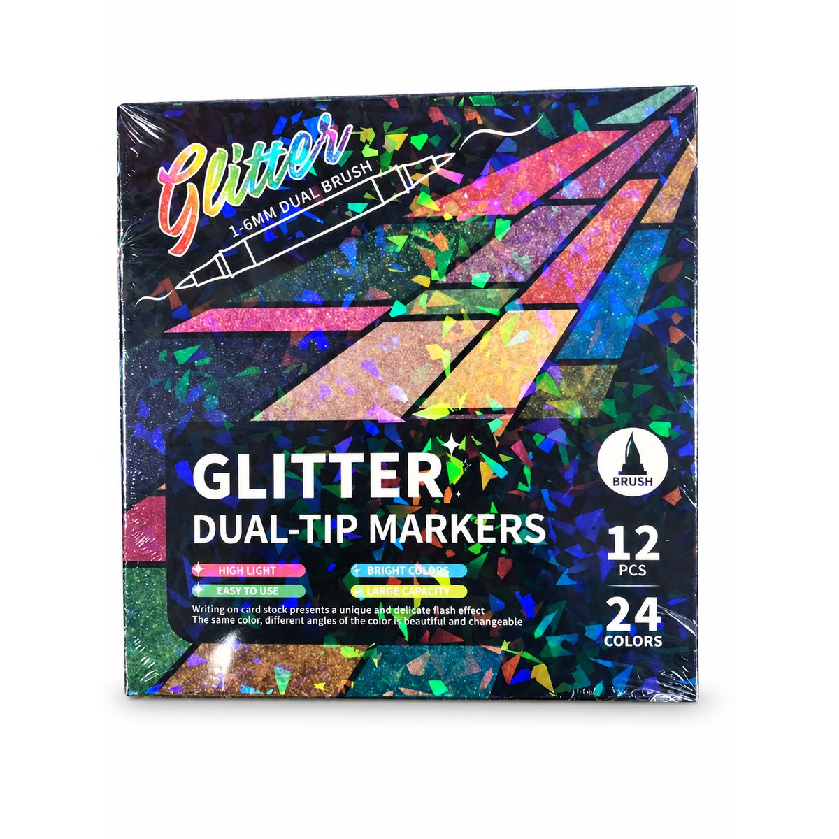 Foska Glitter Dual-Tip Markers 24 colours (12 pens) box front