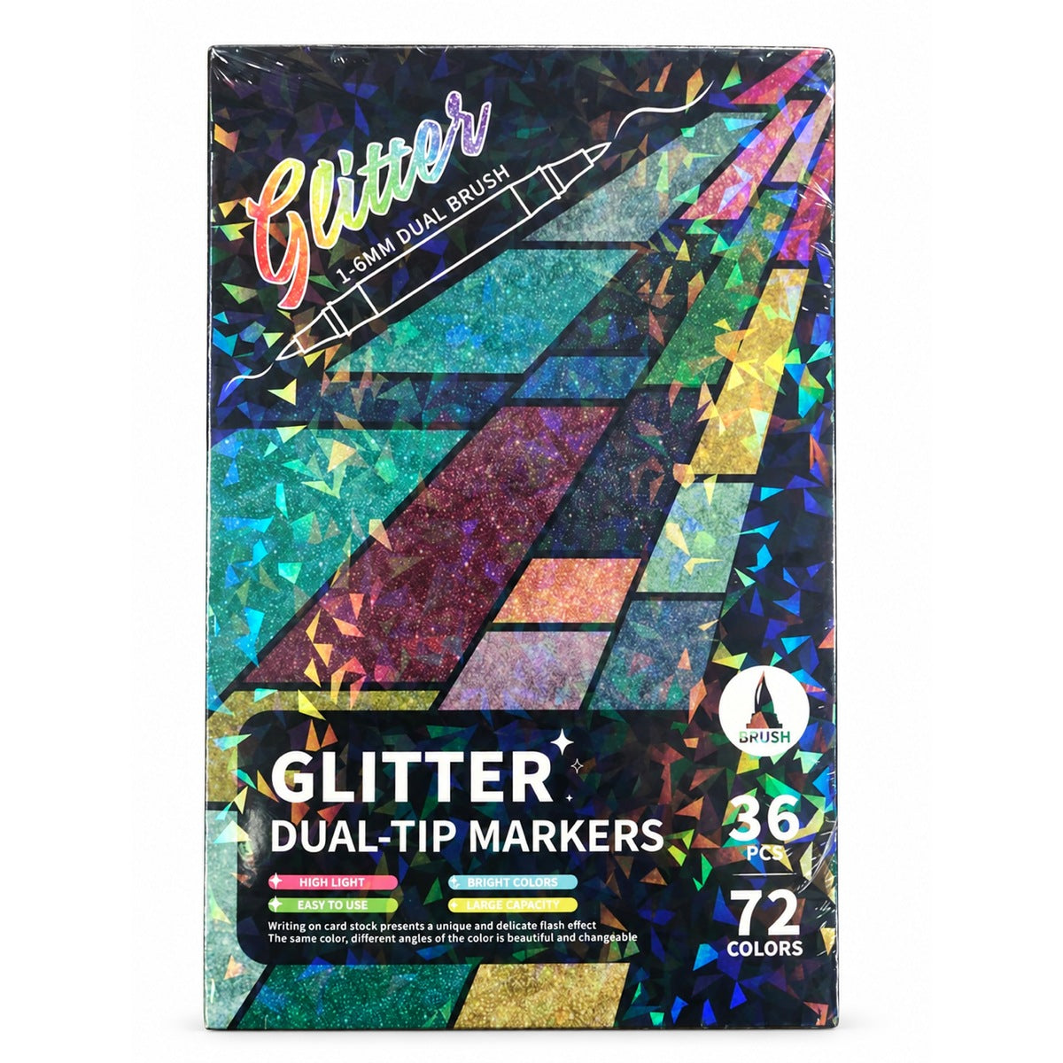 Foska Glitter Dual-Tip Markers 72 colours (36 pens) box front