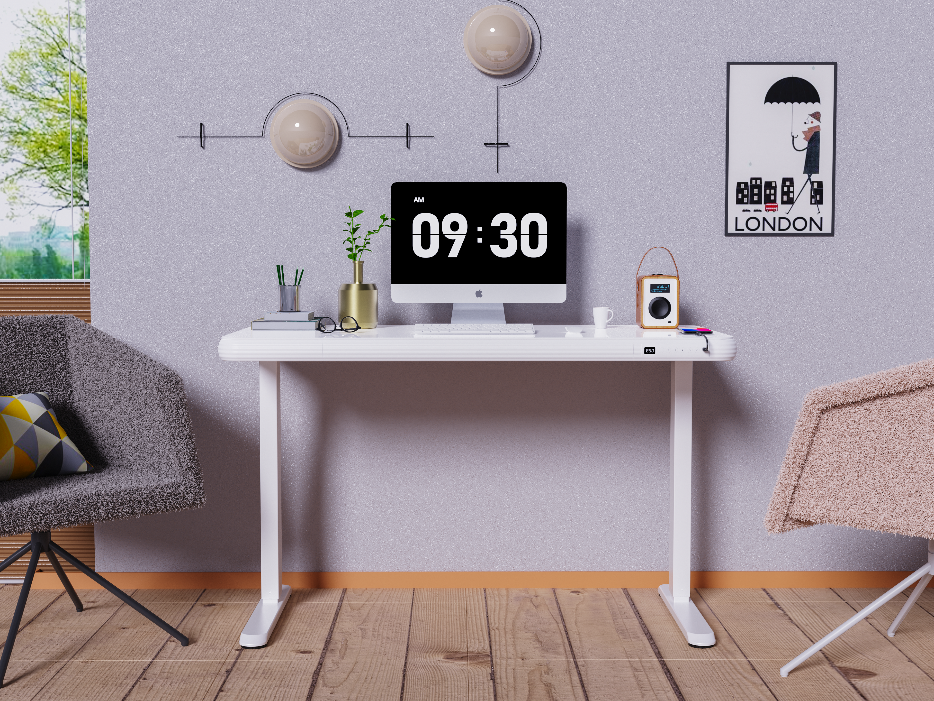 FlexiSpot Standing Desk – Glass Top (UK Plug)