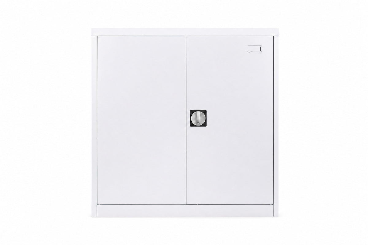 2 Steel Door Low Storage Cabinet - White - Office R Us