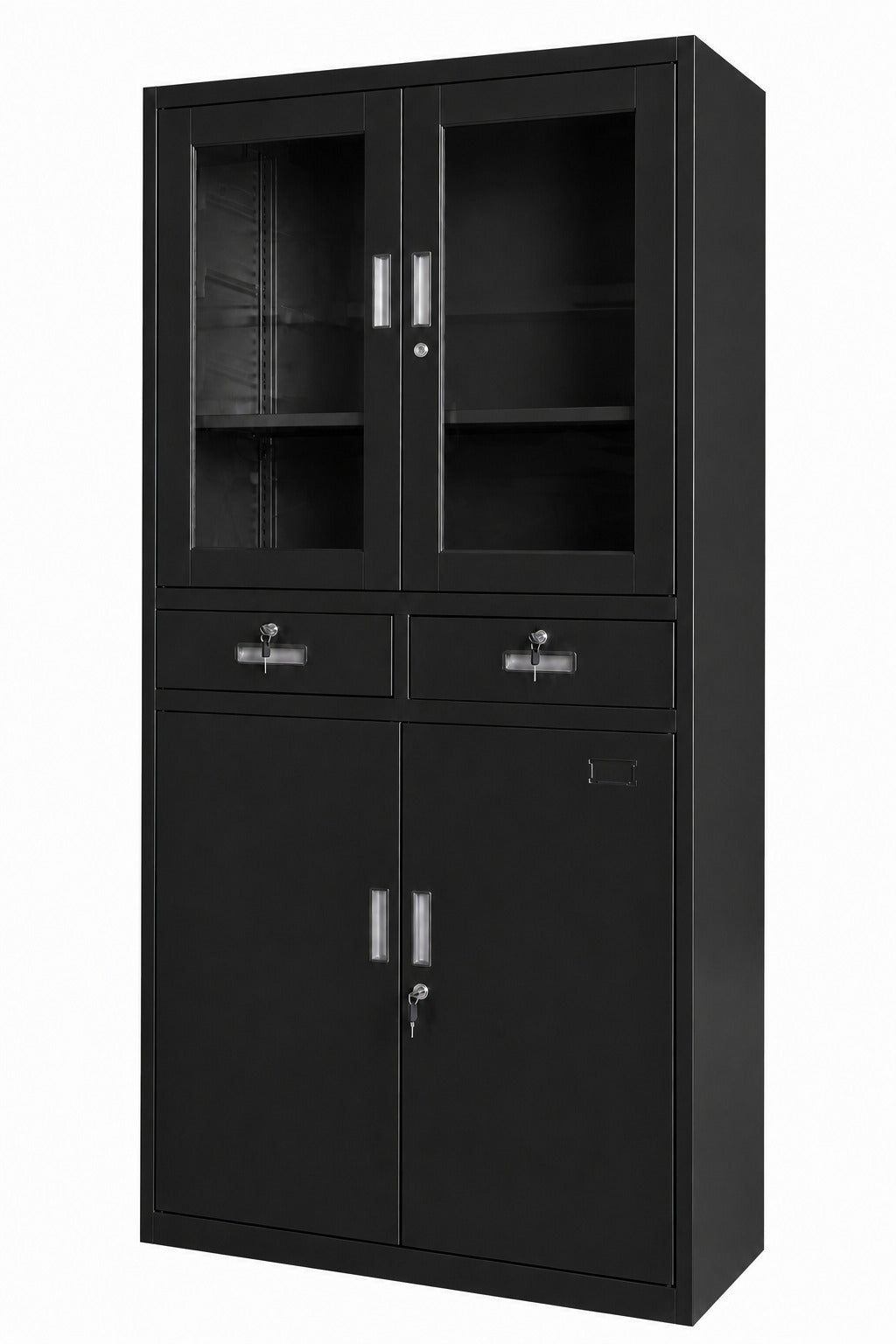 Glass Door Storage Cabinet with 2 Drawers - Black - Office R Us