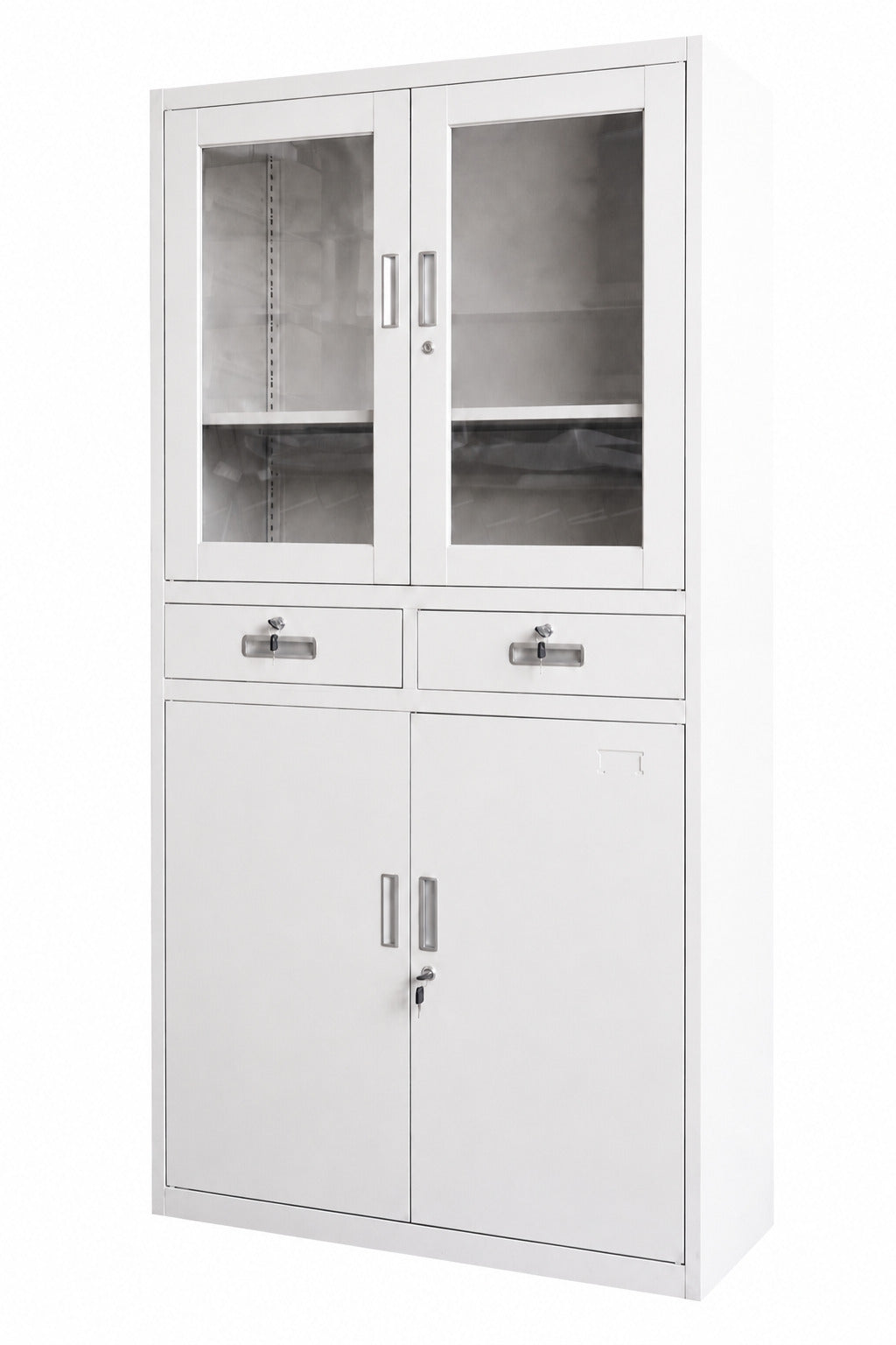 Glass Door Storage Cabinet with 2 Drawers - White - Office R Us