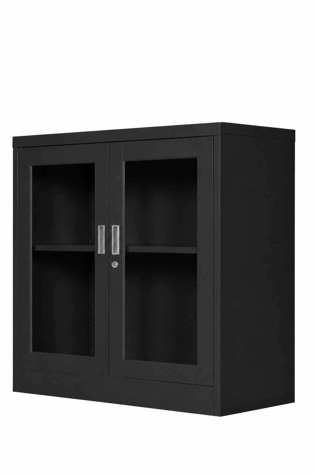 2 Glass Door Low Storage Cabinet - Black - Office R Us