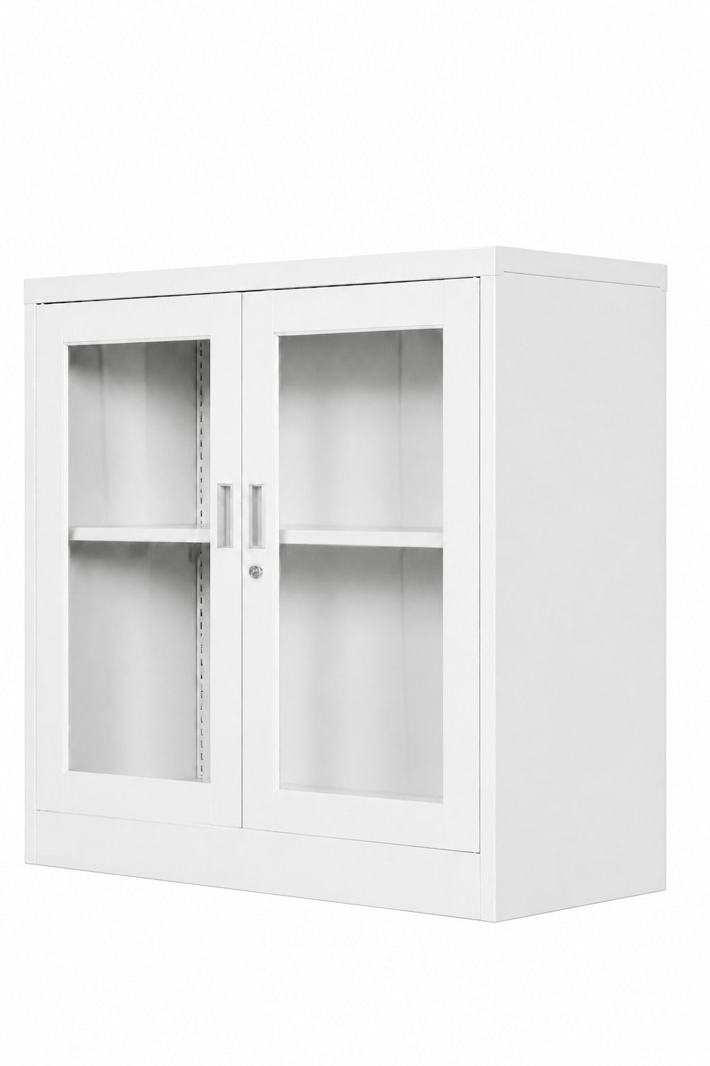 2 Glass Door Low Storage Cabinet - White - Office R Us