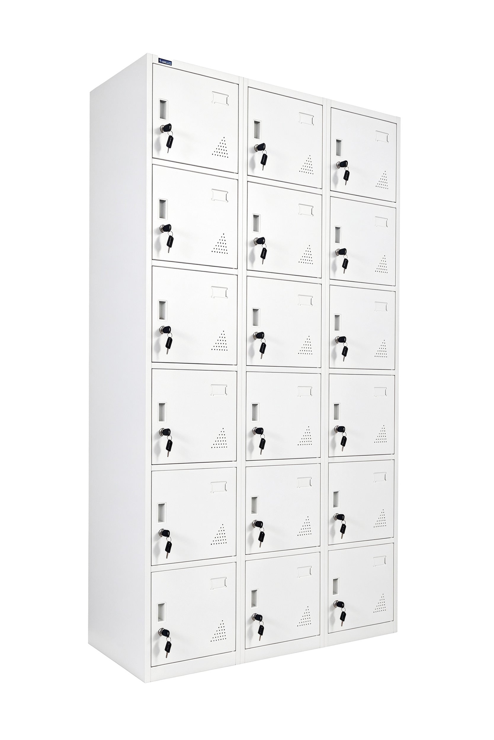 18-Door Steel Locker - Grey Angled View - Office R Us