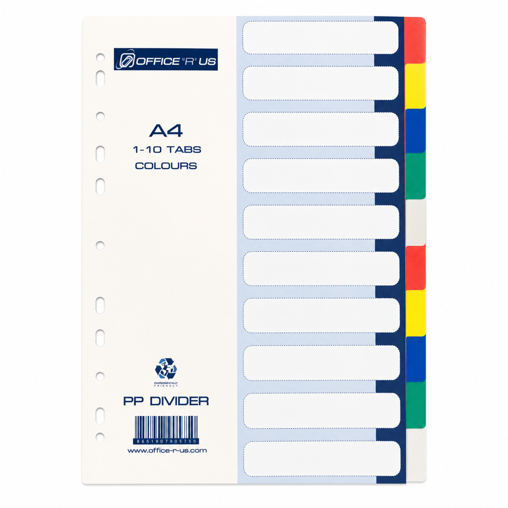 PP Divider 10 Tabs Colored A4 - Office R Us Lagos