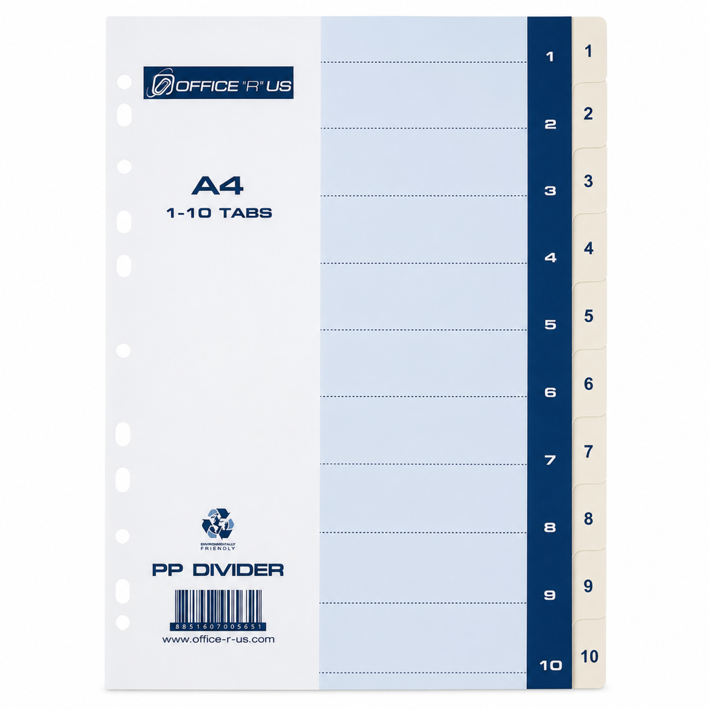 PP Divider 1-10 Tabs Grey A4 - Office R Us Lagos