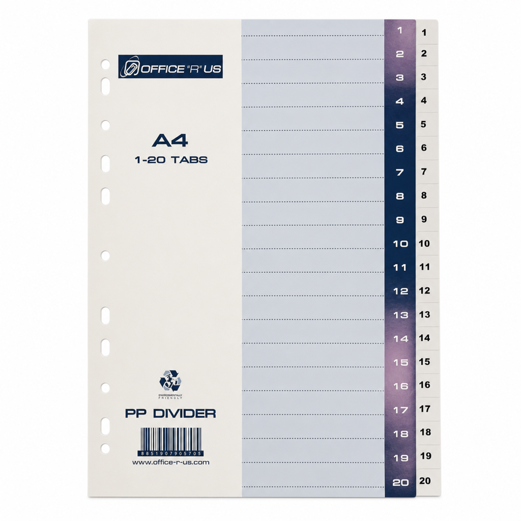 PP Divider 1-20 Tabs Grey A4 - Office R Us Lagos