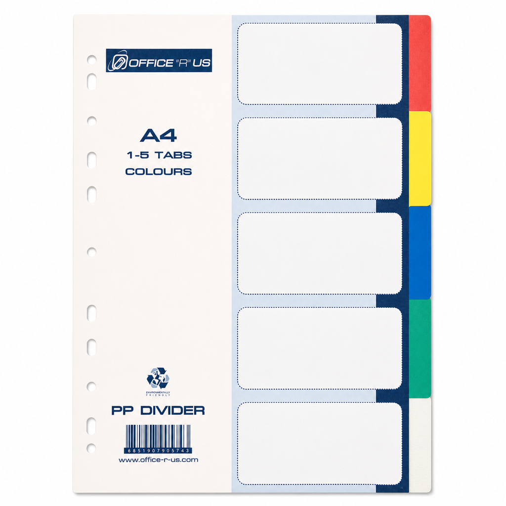 PP Divider 5 Tabs Colored A4 - Office R Us Lagos