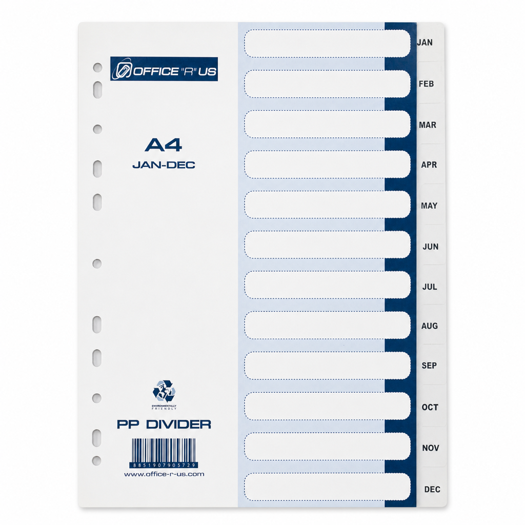 PP Divider Jan-Dec Tabs Grey A4 - Office R Us Lagos