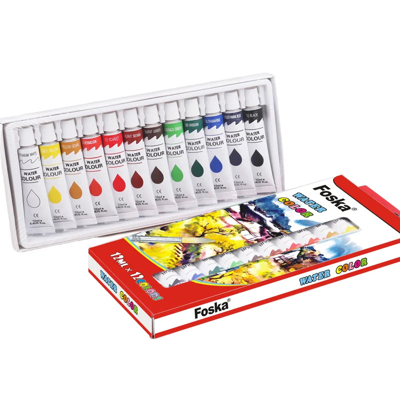 Non-Toxic Watercolor Paint Set – 12 Colors, 12ml Each
