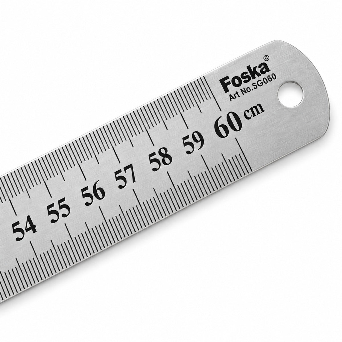 Foska stainless steel straight ruler 60 cm (SG060), end close-up