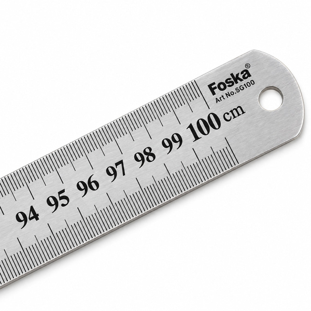 Foska stainless steel straight ruler 100 cm (SG100), end close-up