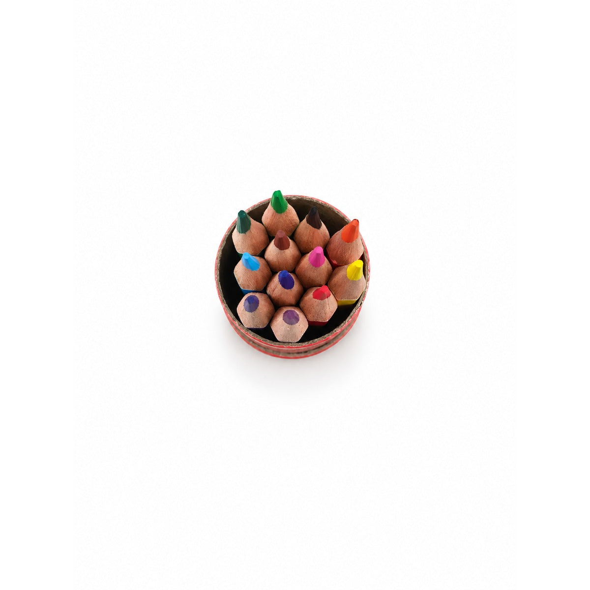 Foska 12 colour pencils, top view of open tube