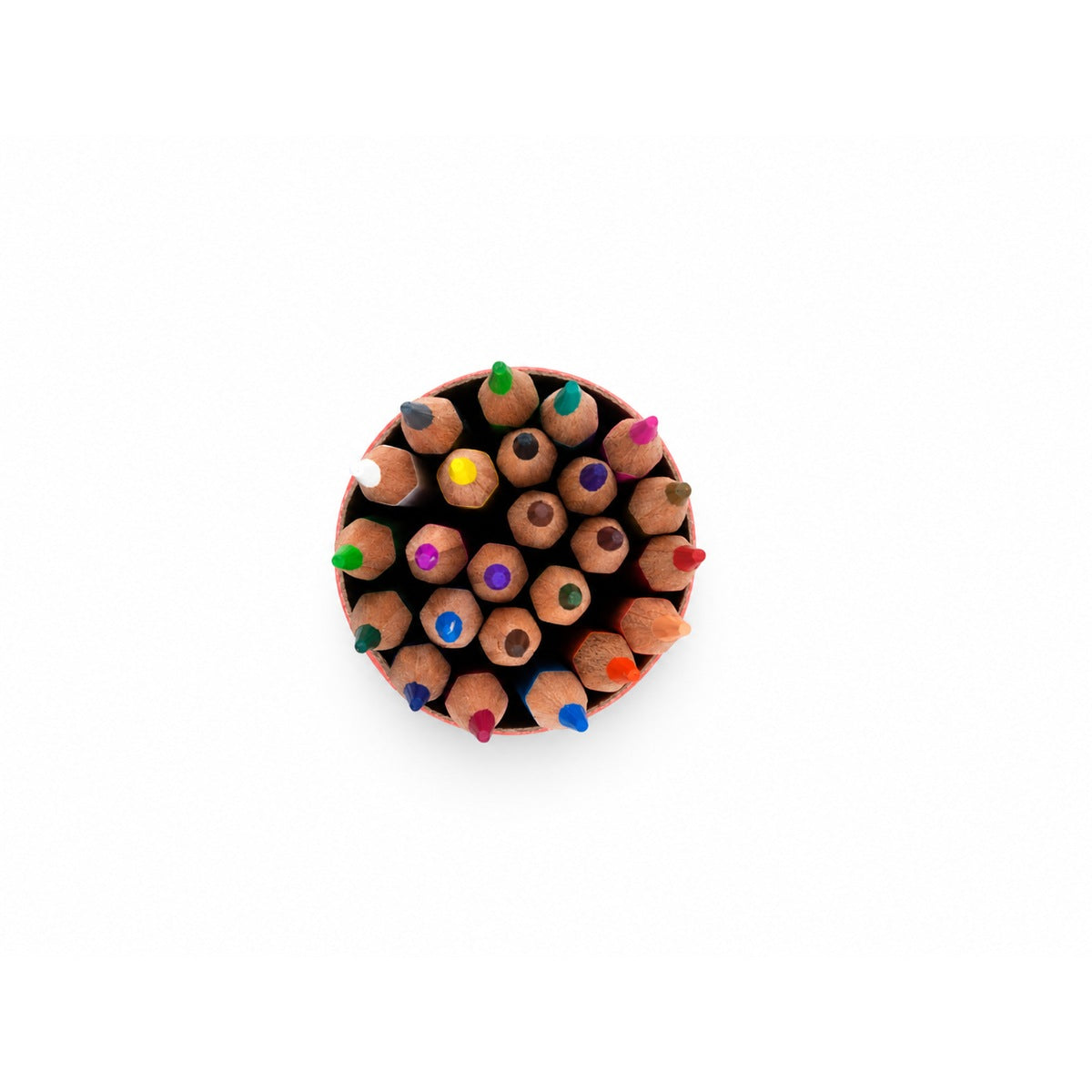 Foska 24 colour pencils, top view of open tube