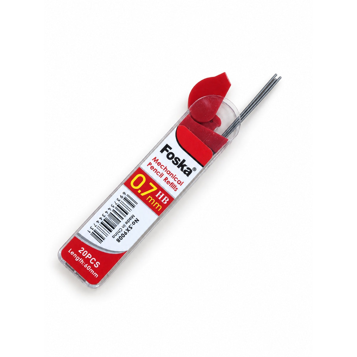 Foska SX9008 0.7 mm lead refill tube opened with leads out