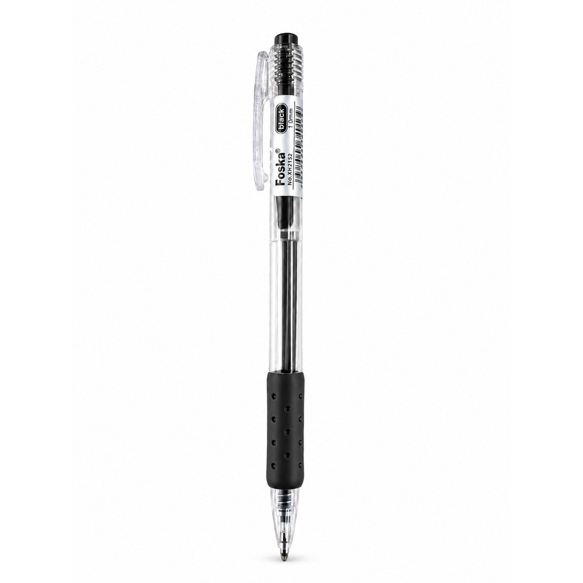 Foska XH2152 black click gel ballpoint pen, clip up