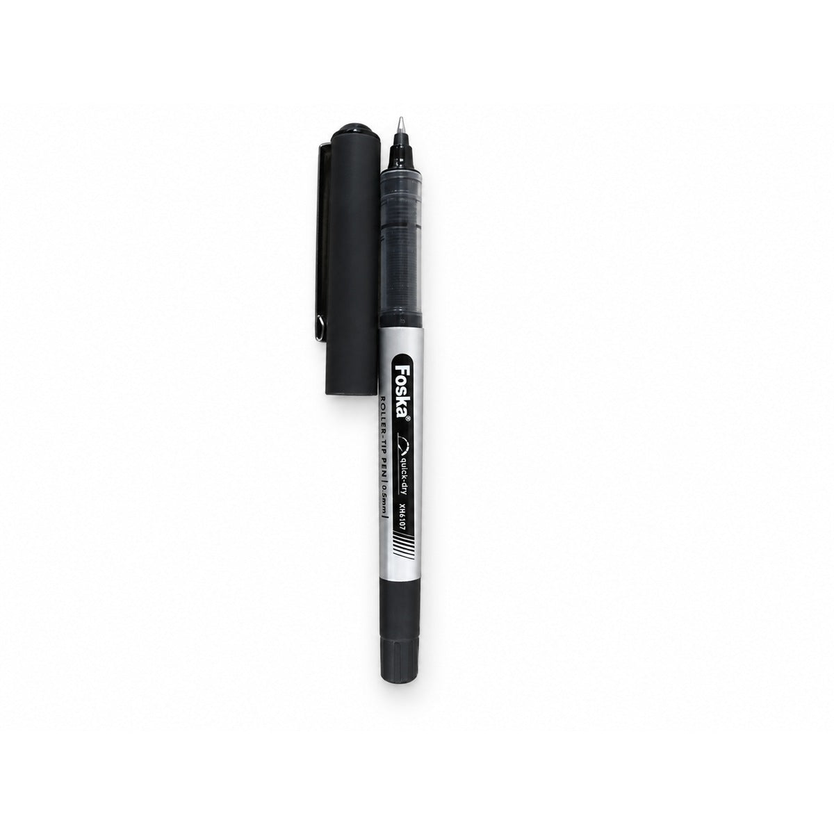 Foska XH6107 black roller tip pen, cap off