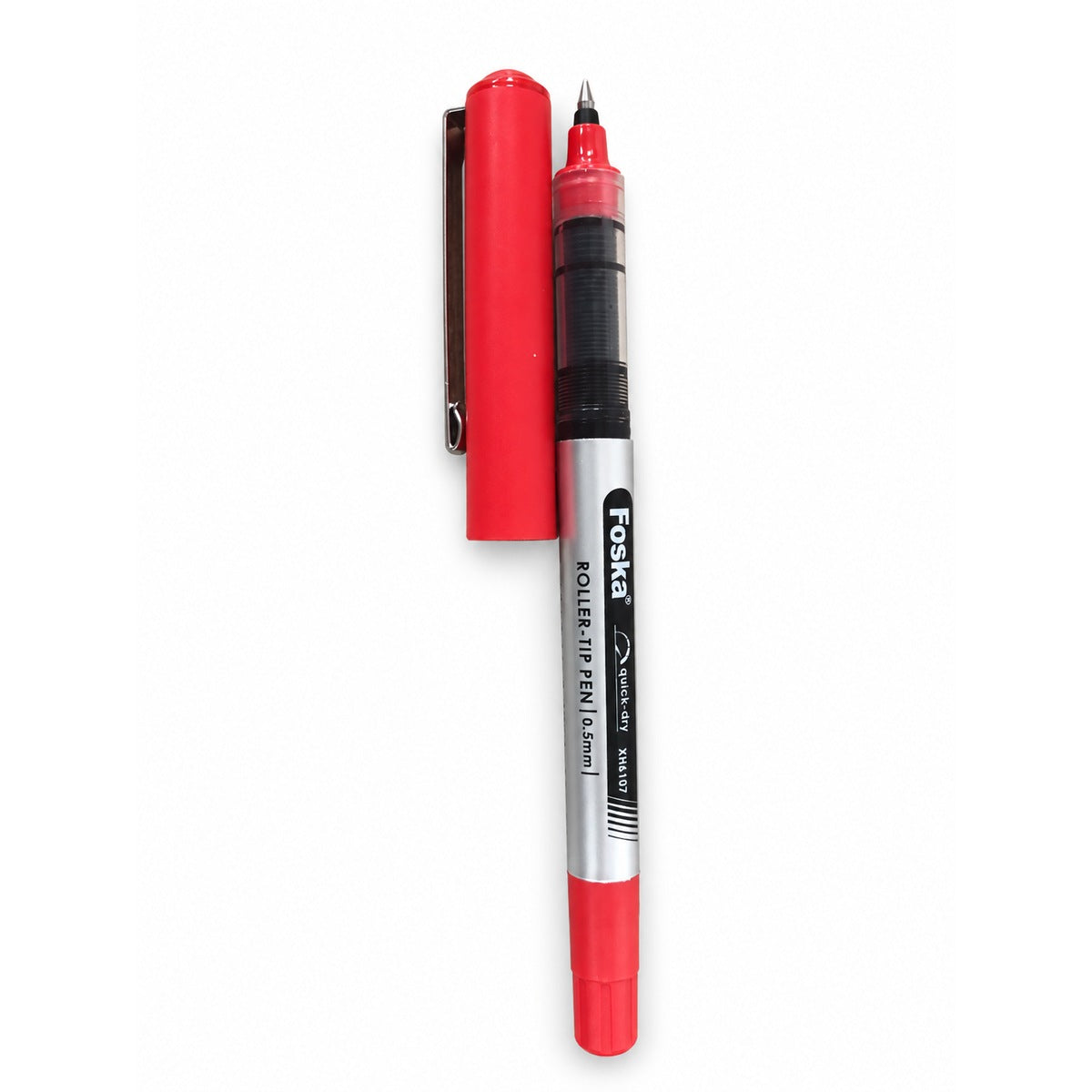 Foska XH6107 red roller tip pen, cap off
