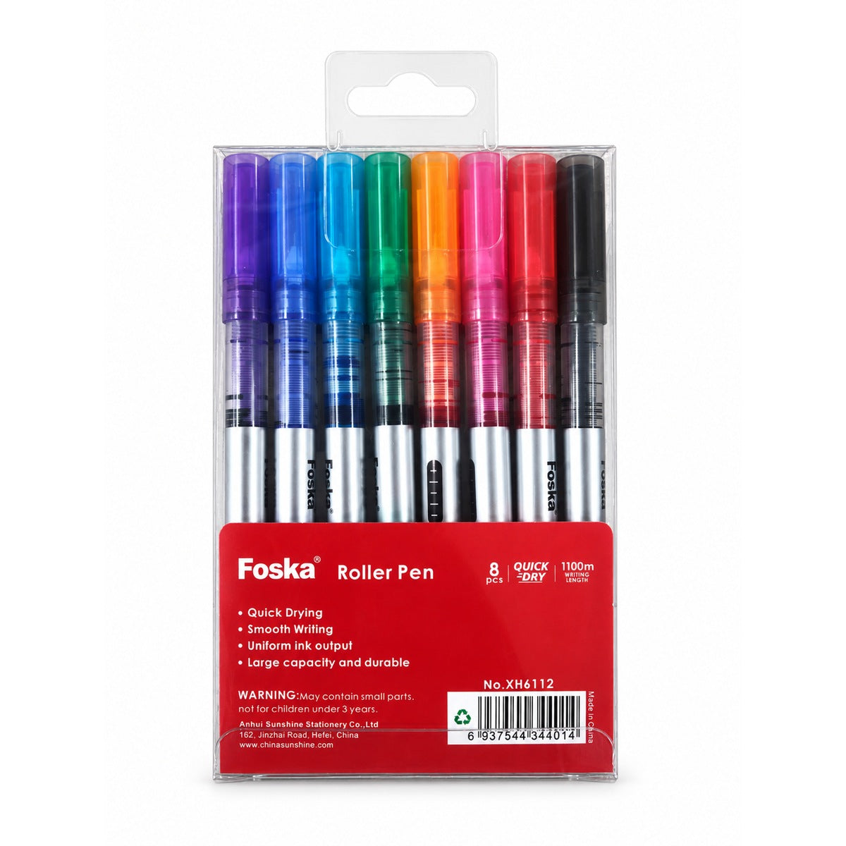 Foska XH6112 roller pen set, pack back with barcode