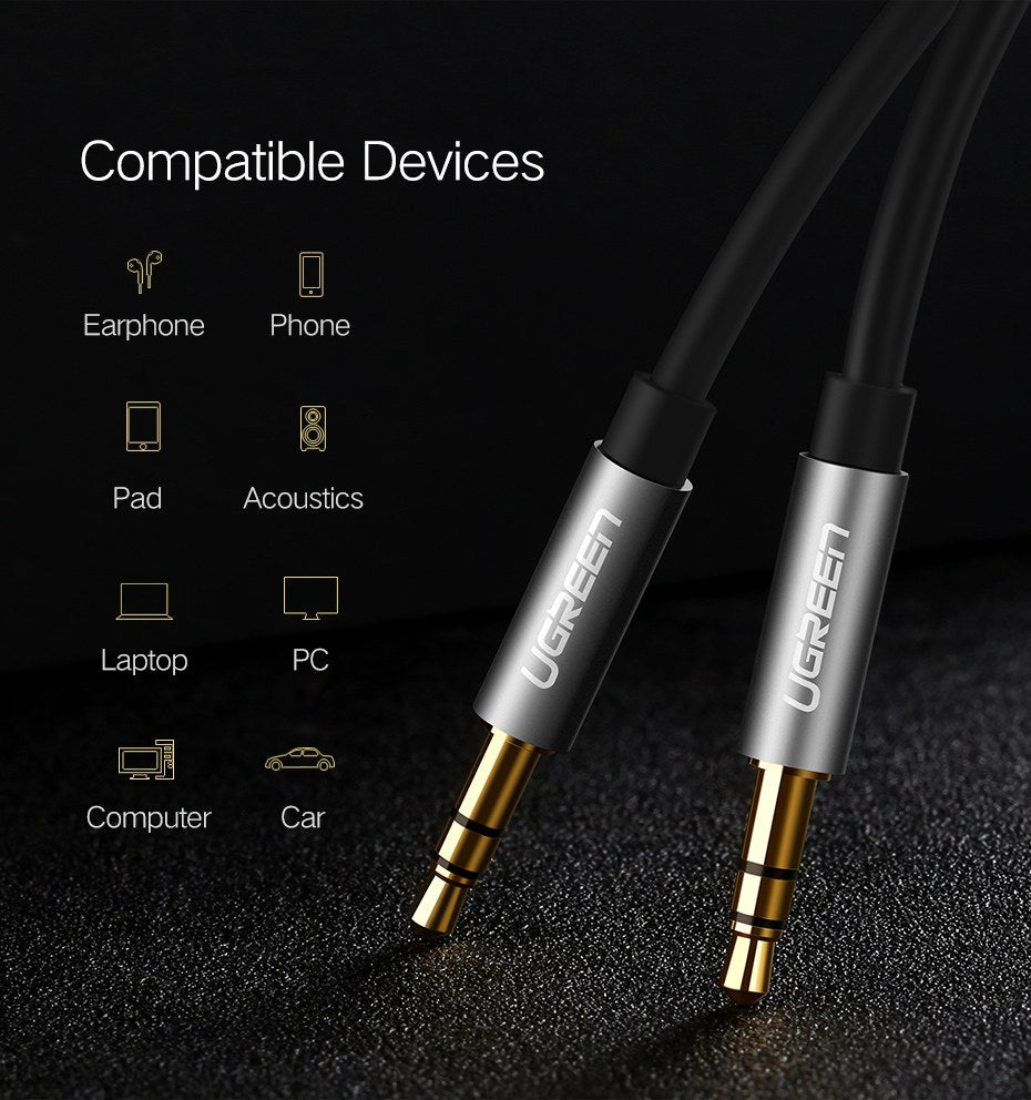 UGREEN 3.5mm Male to 3.5mm Male Cable (2m, Black) - View 6 - Office R Us