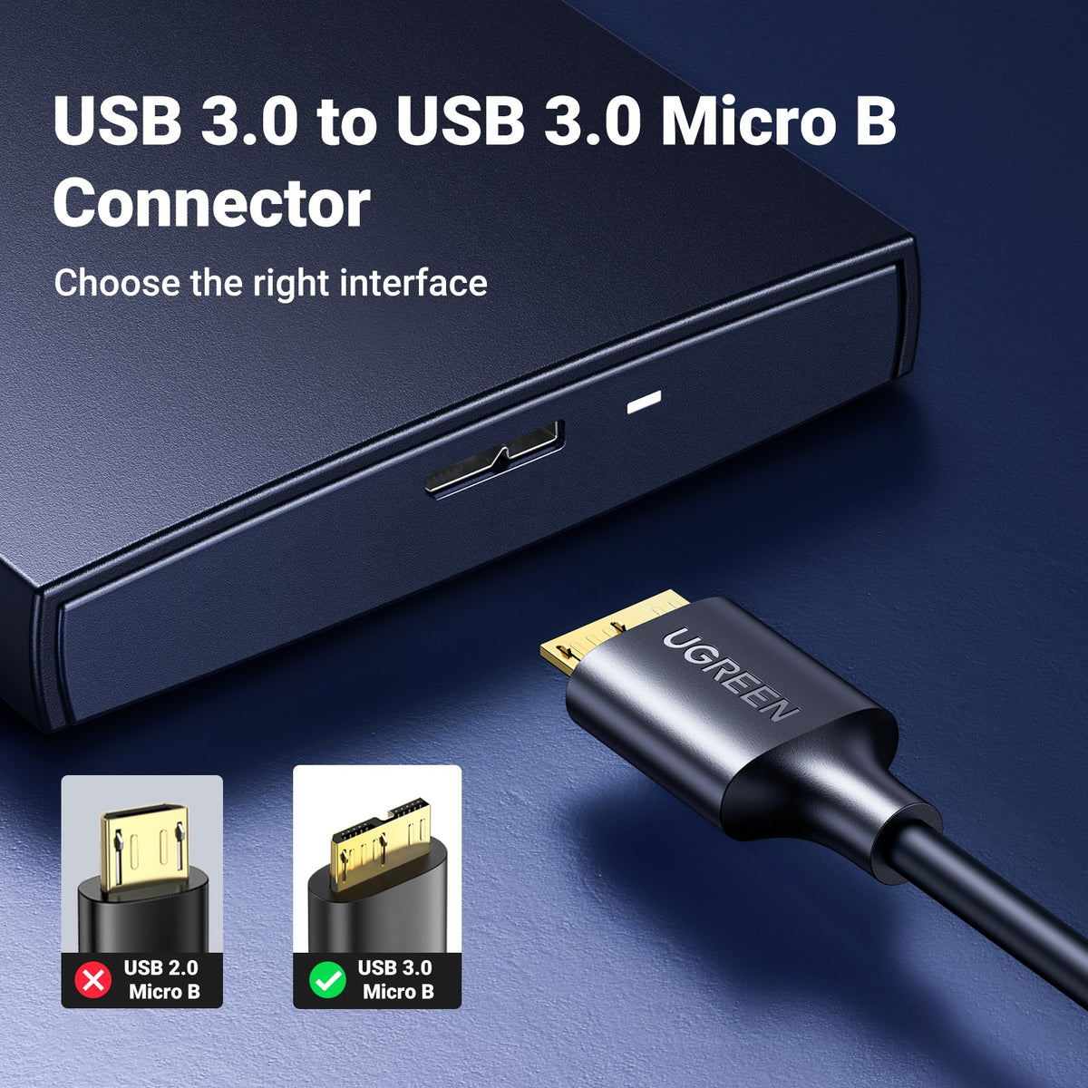 UGREEN USB 3.0 A Male to Micro USB 3.0 Male Cable (0.5m, Black) - View 4 - Office R Us