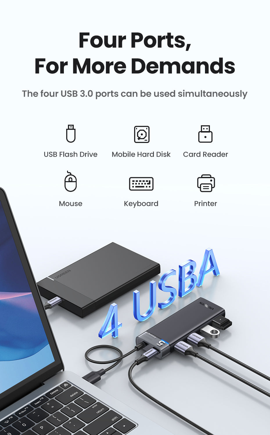 UGREEN 4-Port USB-A Hub - View 4 - Office R Us