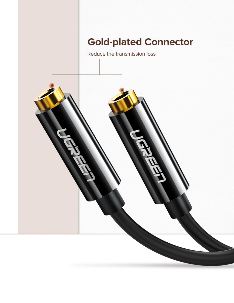 UGREEN 3.5mm Male to 2 Female Audio Cable (20cm, Black) - View 6 - Office R Us