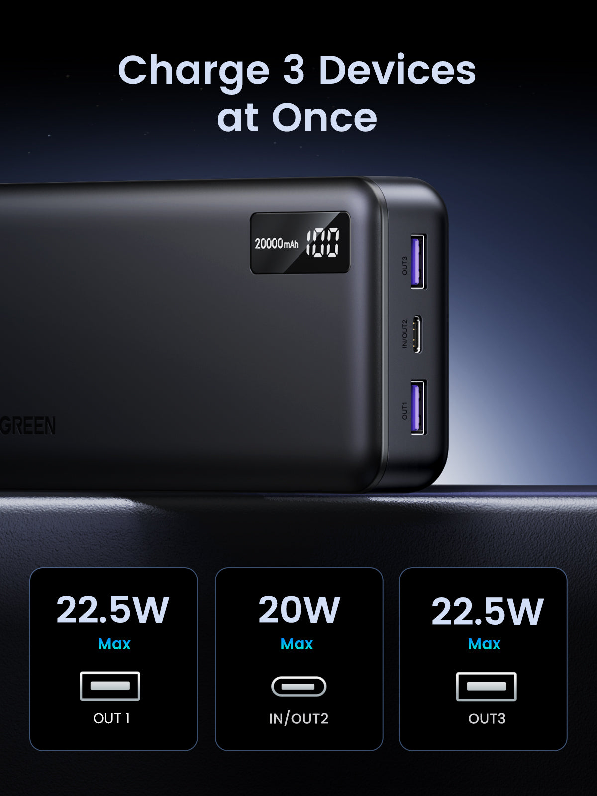 UGREEN 20000mAh Two-way Fast Charging Power Bank (Black, 25683) - View 5 - Office R Us