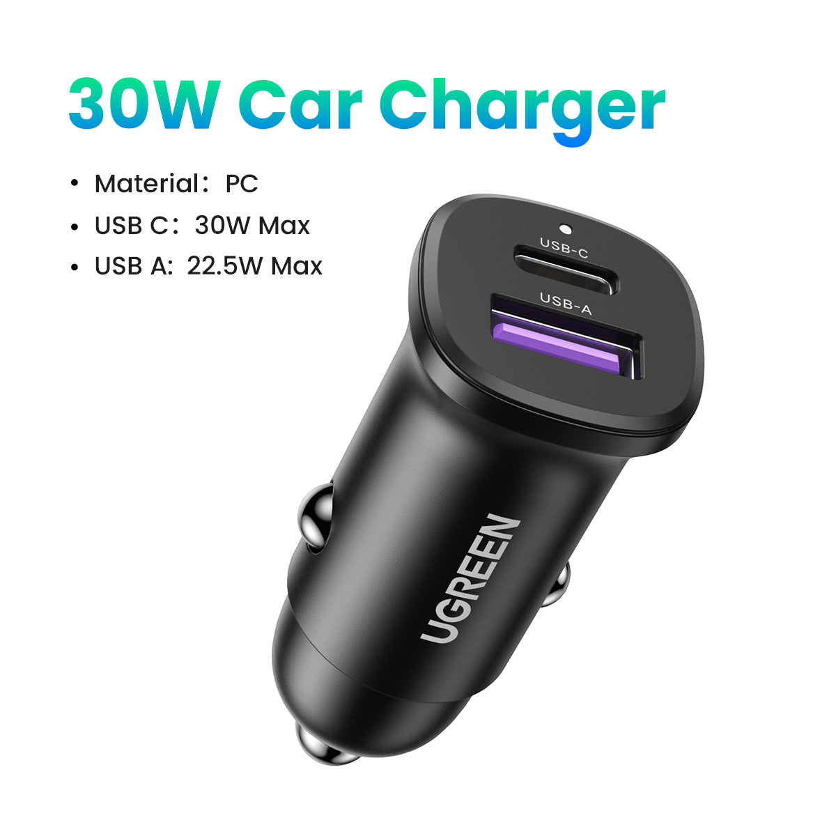 UGREEN 30W 2-Port Fast Car Charger (Black) - Office R Us Lagos