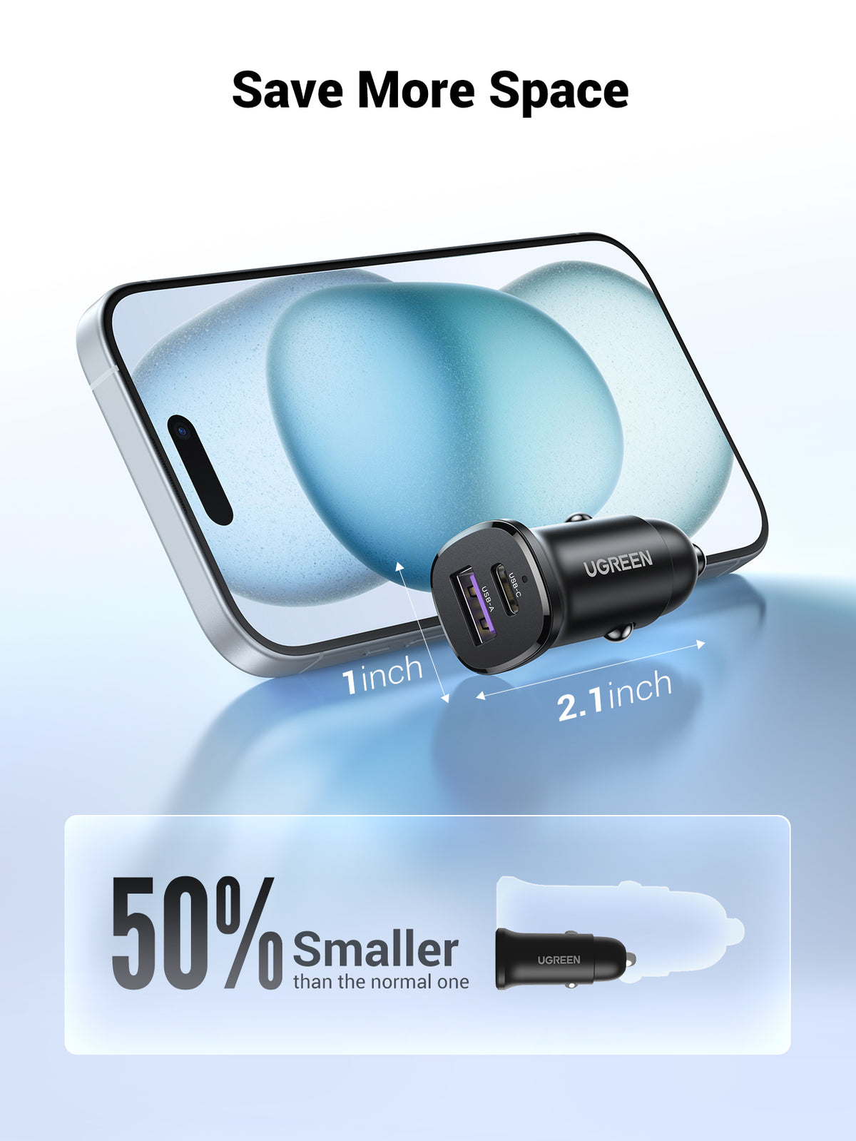 UGREEN 30W 2-Port Fast Car Charger (Black) - View 5 - Office R Us