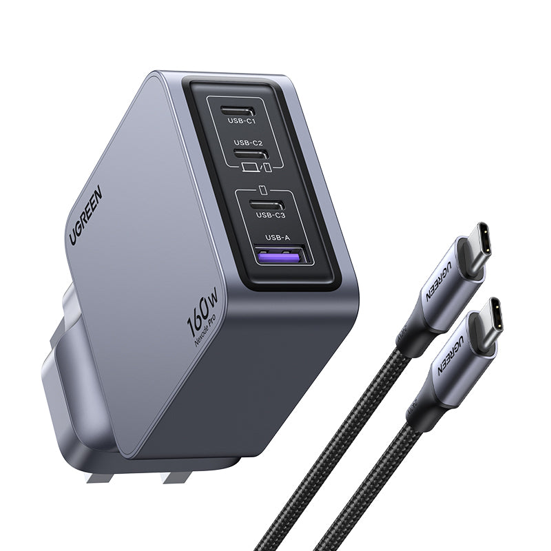 UGREEN Nexode Pro 160W 4-Port GaN Fast Charger Set UK (Gray) - Office R Us Lagos